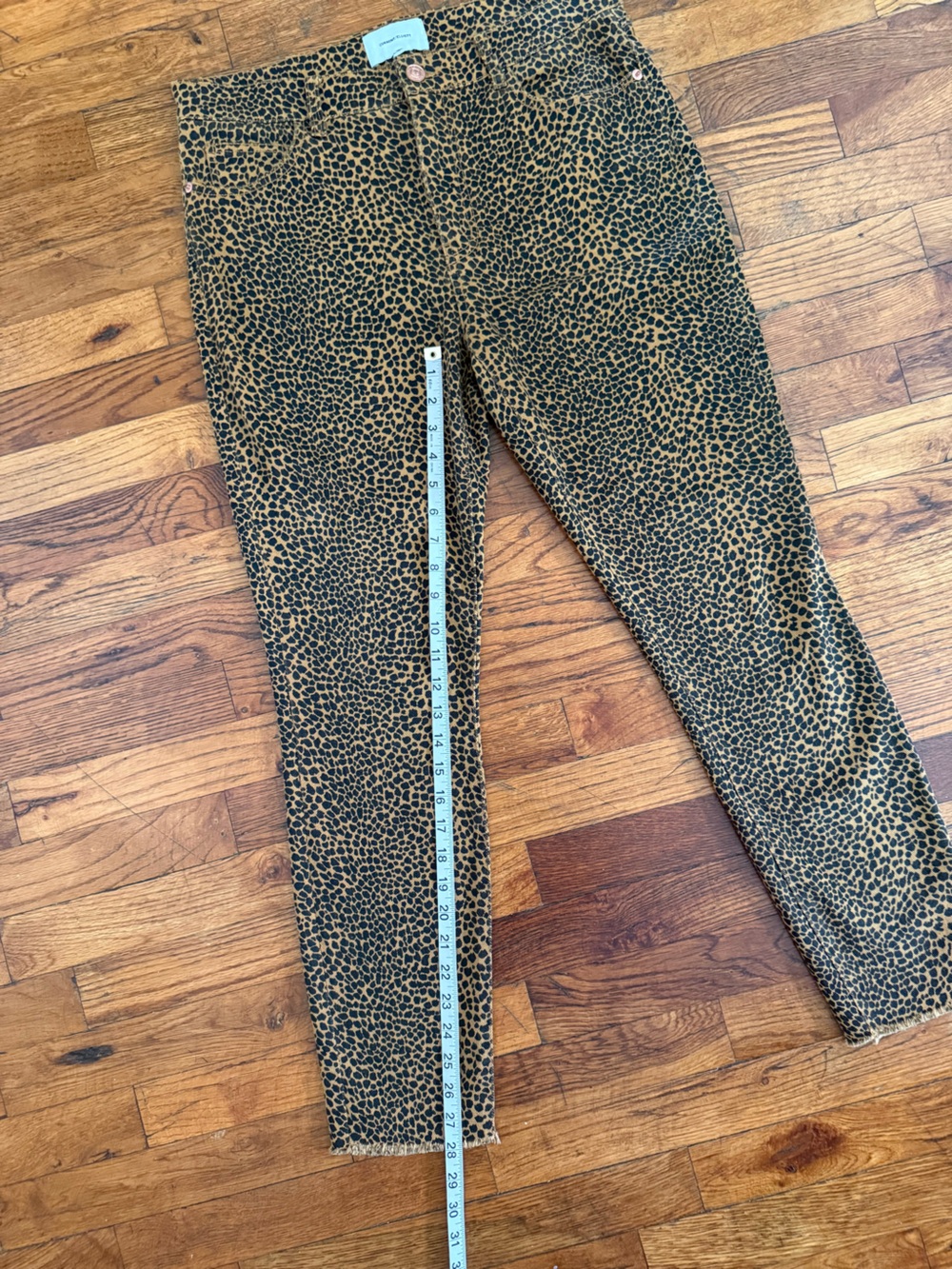Current/Elliott High Waist Stiletto Leopard Print Crop Skinny Jeans Raw Hem - 10 - Picture 11 of 16